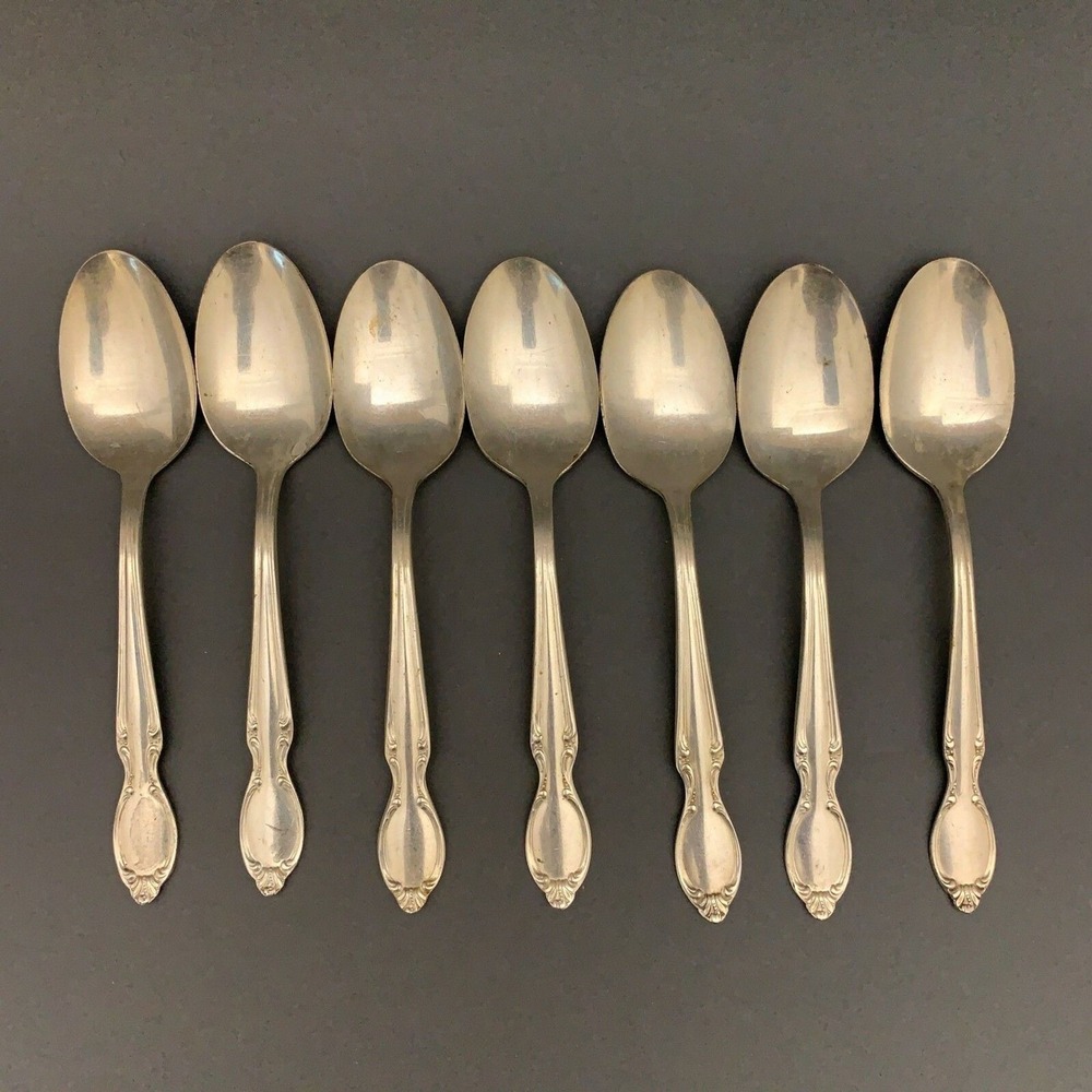 Wm‎ Rogers International Silver Precious Mirror Silver-plate 6" Spoons Lot of 7